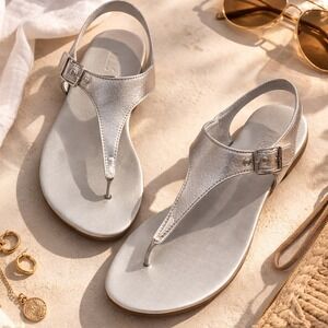 Anthro Silent D Aleen Silver Leather Thong Sandal Sz US 7-7.5 / EU 38 NEW